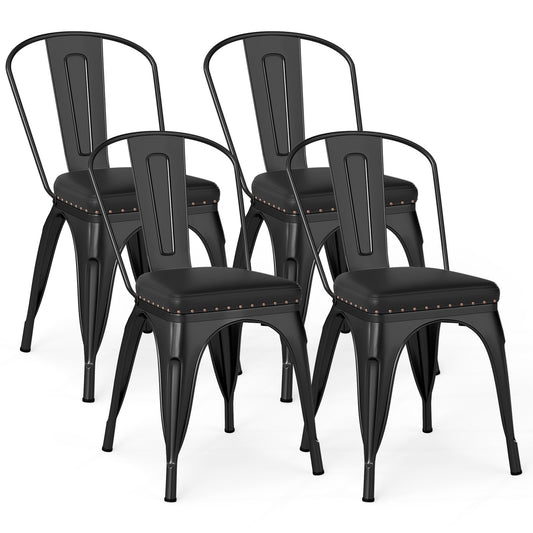 LIVSK Luxe Gewatteerde Eetkamerstoelen Set - Stapelbaar en Flexibel - Robuust Metaal - Draagvermogen 150 kg - Zwart