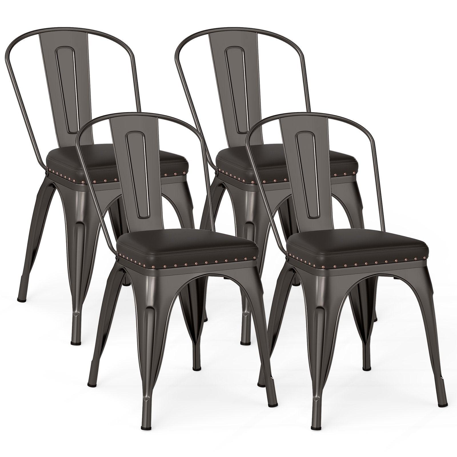 LIVSK Luxe Stapelbare Eetkamerstoelen 4 Stuks - Gepolsterd Kunstleer met Afneembare Rugleuning - Tot 150 kg - Schotgrijs