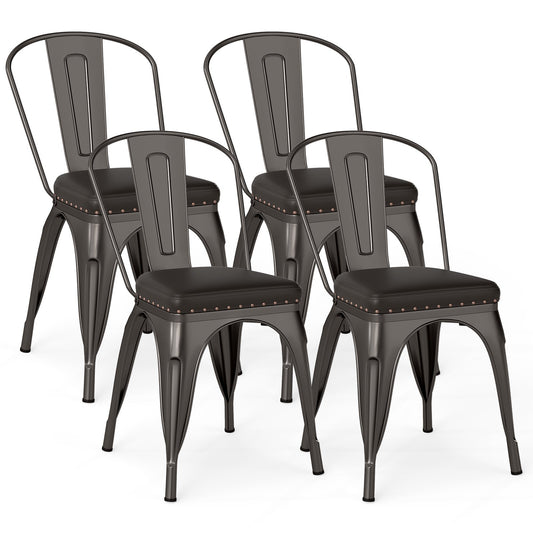 LIVSK Luxe Stapelbare Eetkamerstoelen 4 Stuks - Gepolsterd Kunstleer met Afneembare Rugleuning - Tot 150 kg - Schotgrijs