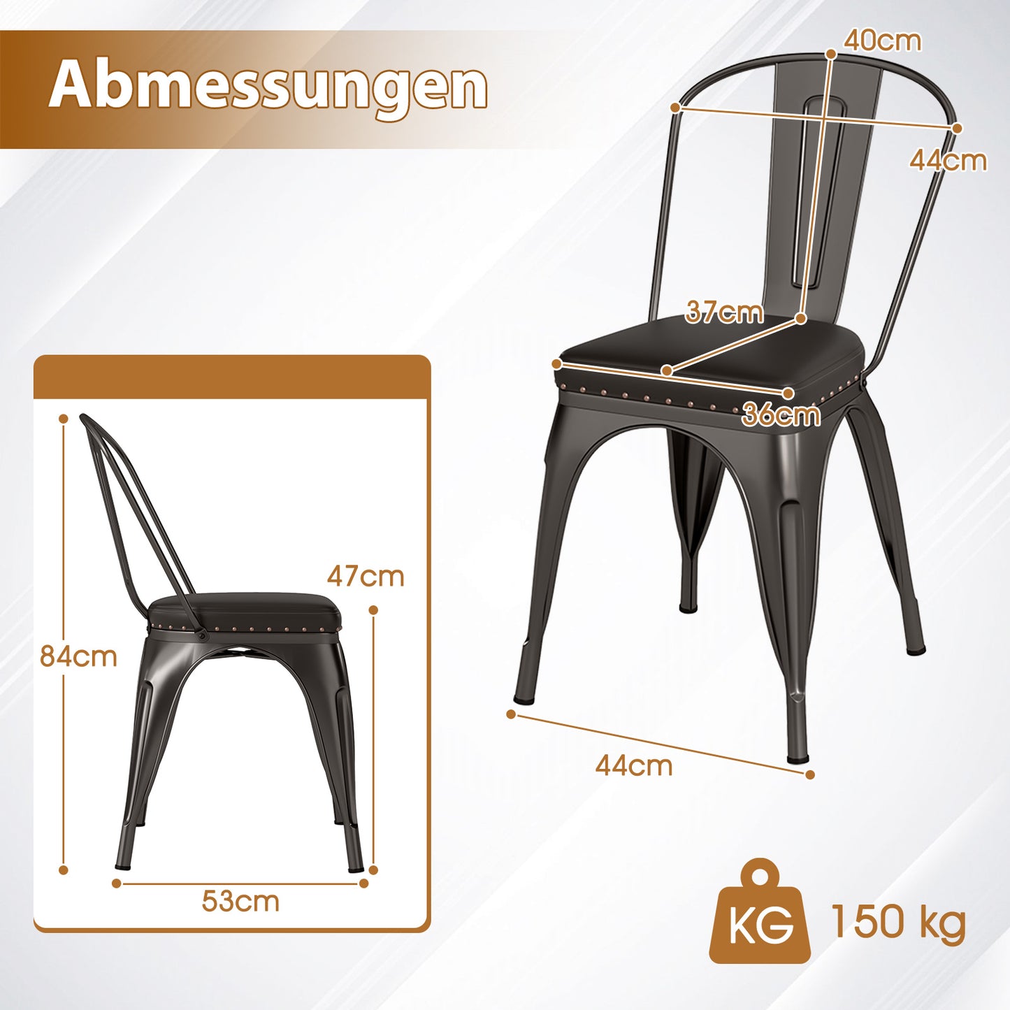 LIVSK Luxe Stapelbare Eetkamerstoelen 4 Stuks - Gepolsterd Kunstleer met Afneembare Rugleuning - Tot 150 kg - Schotgrijs