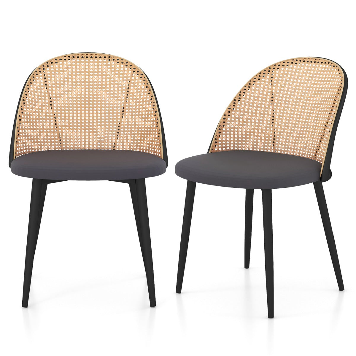 LIVSK Eetkamerstoelen met Mesh Rieten Rugleuning - Ergonomisch Design - Stabiele Metalen Poten - Comfortabele PU-Leren Zitting -