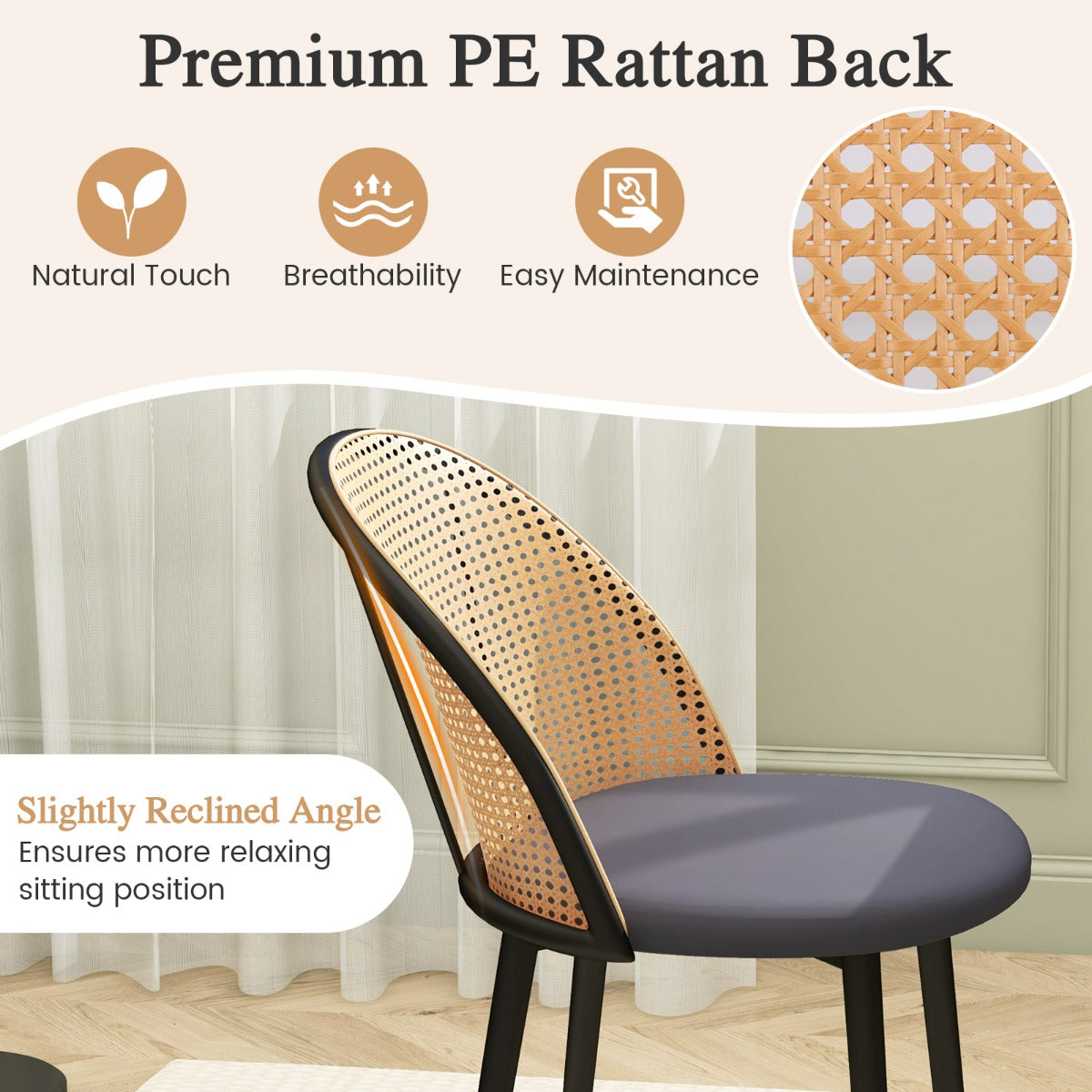 LIVSK Eetkamerstoelen met Mesh Rieten Rugleuning - Ergonomisch Design - Stabiele Metalen Poten - Comfortabele PU-Leren Zitting -