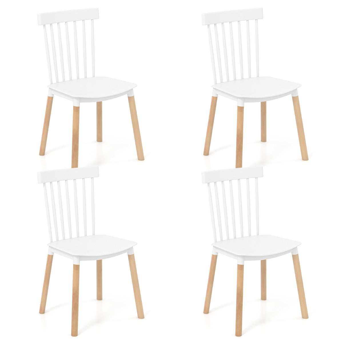 LIVSK Eetkamerstoelen Set van 4 - Robuust Beukenhout - Ergonomische Spindelrugleuning - Antislip Voetkussens - 51,5 x 48 x 83 cm