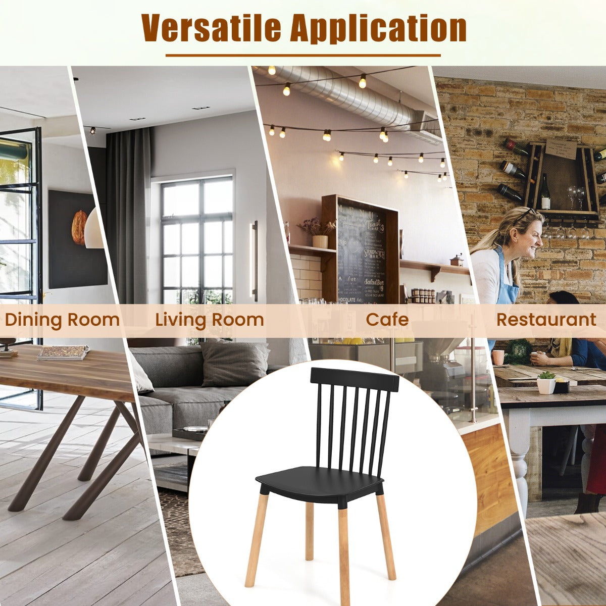 LIVSK Windsor Eetkamerstoelen Set van 4 - Beukenhouten Poten - Ergonomisch - Antislip - Tot 150 kg - Zwart