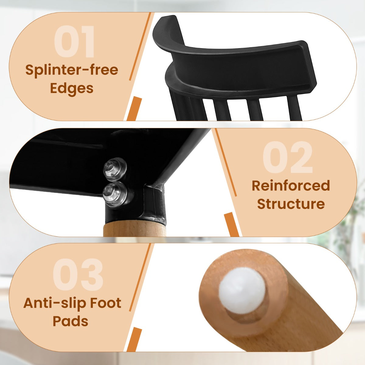 LIVSK Windsor Eetkamerstoelen Set van 4 - Beukenhouten Poten - Ergonomisch - Antislip - Tot 150 kg - Zwart