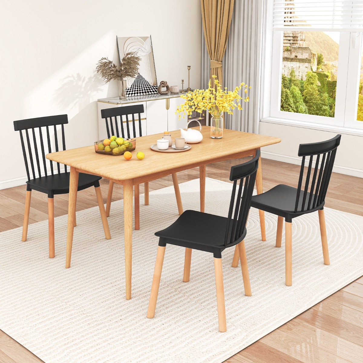 LIVSK Windsor Eetkamerstoelen Set van 4 - Beukenhouten Poten - Ergonomisch - Antislip - Tot 150 kg - Zwart