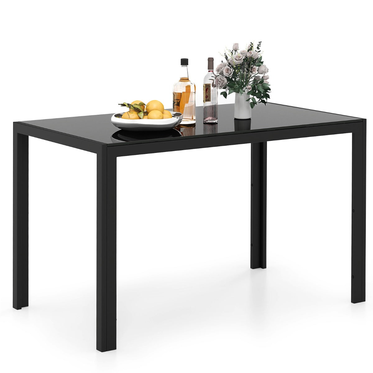 LIVSK Moderne Eettafel voor 4 Personen - Groot Glazen Tafelblad - Gepoedercoat Metaal - Eenvoudig Onderhoud - 120 x 70 x 75 cm -