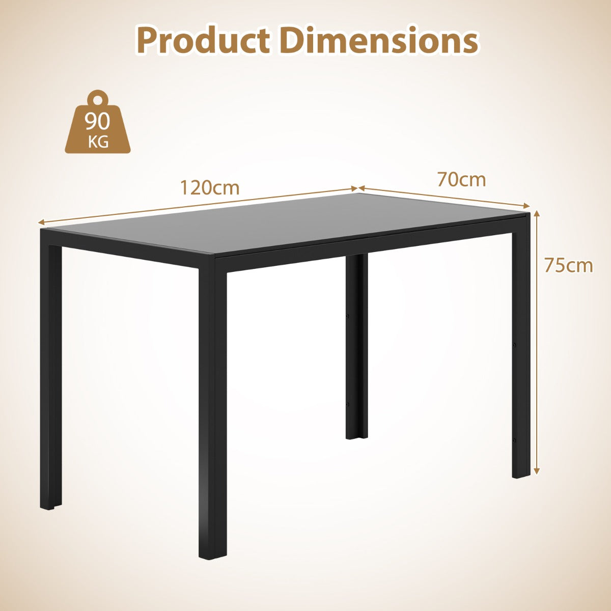 LIVSK Moderne Eettafel voor 4 Personen - Groot Glazen Tafelblad - Gepoedercoat Metaal - Eenvoudig Onderhoud - 120 x 70 x 75 cm -