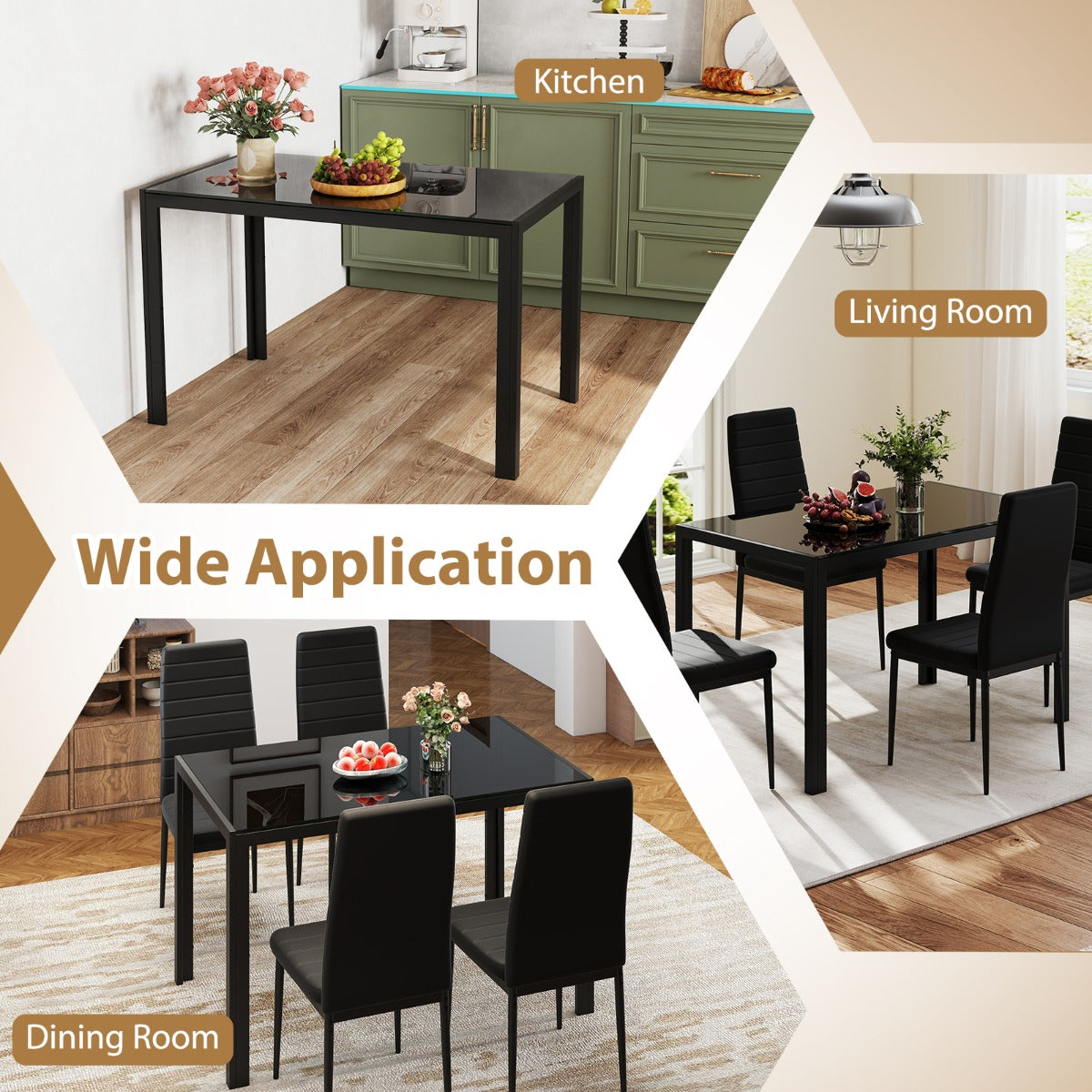 LIVSK Moderne Eettafel voor 4 Personen - Groot Glazen Tafelblad - Gepoedercoat Metaal - Eenvoudig Onderhoud - 120 x 70 x 75 cm -