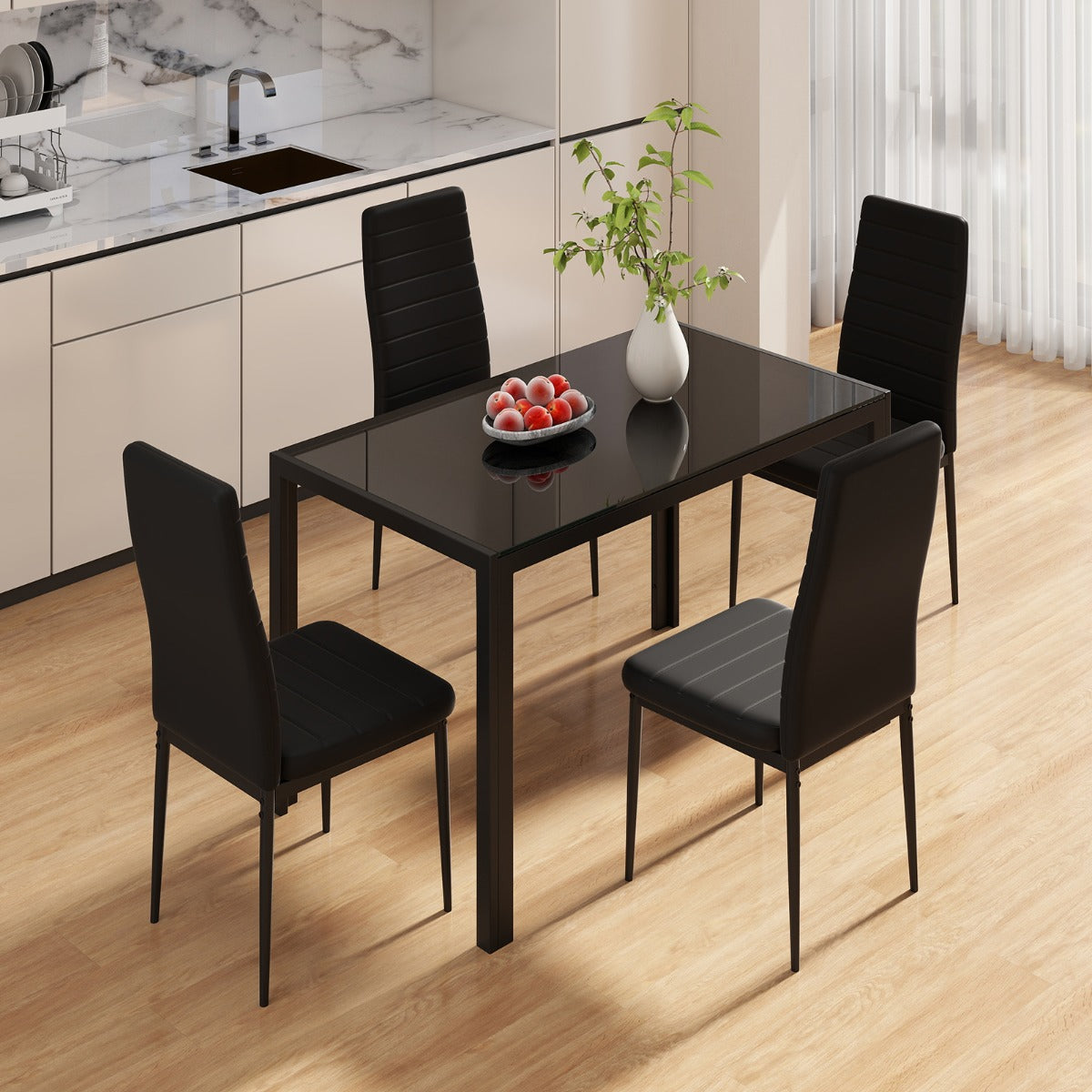 LIVSK Moderne Eettafel voor 4 Personen - Groot Glazen Tafelblad - Gepoedercoat Metaal - Eenvoudig Onderhoud - 120 x 70 x 75 cm -