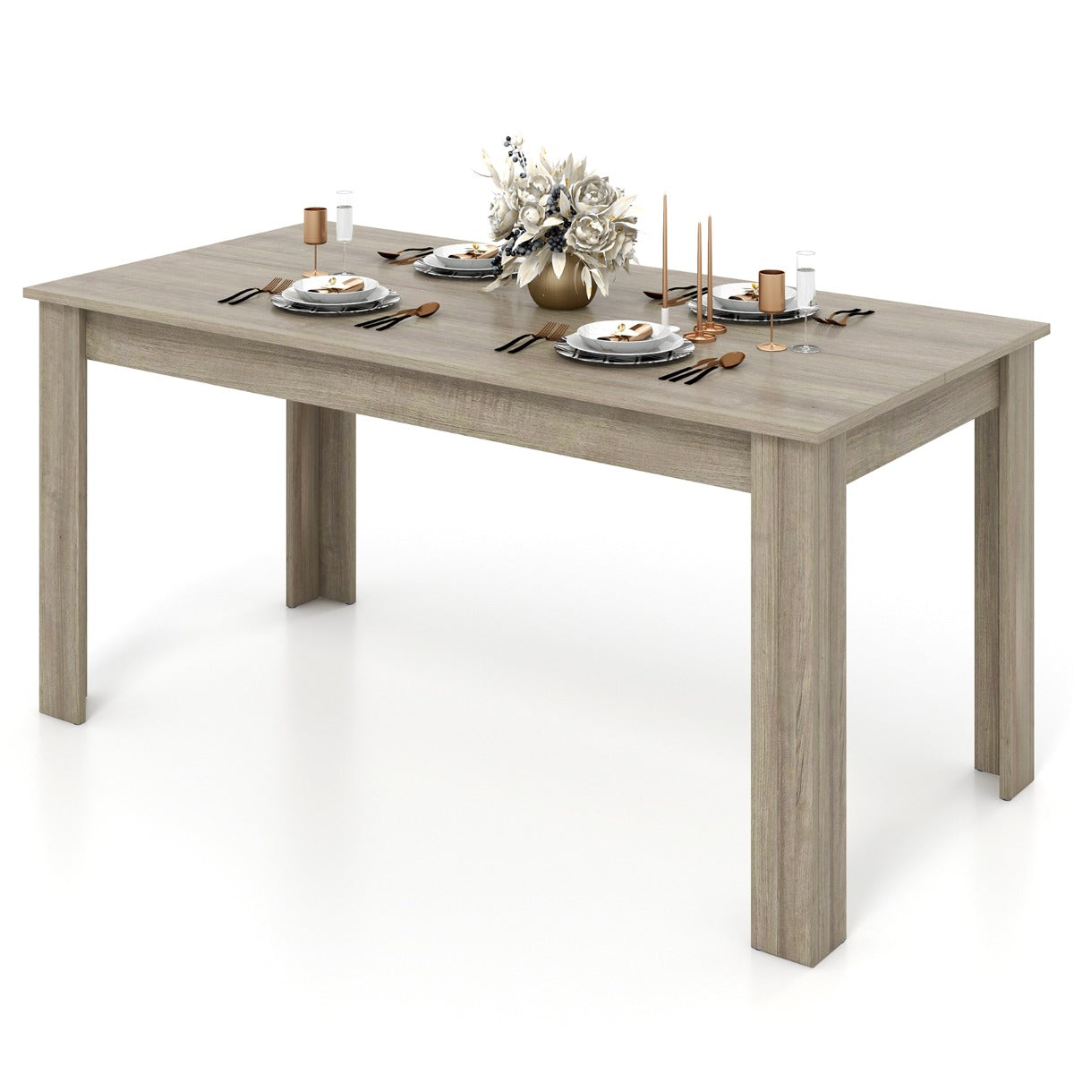 LIVSK Eettafel van Hout 160 x 80 x 77 cm - Voor 6-8 Personen - Stabiele L-vormige Poten - Multifunctioneel - Houtkleur