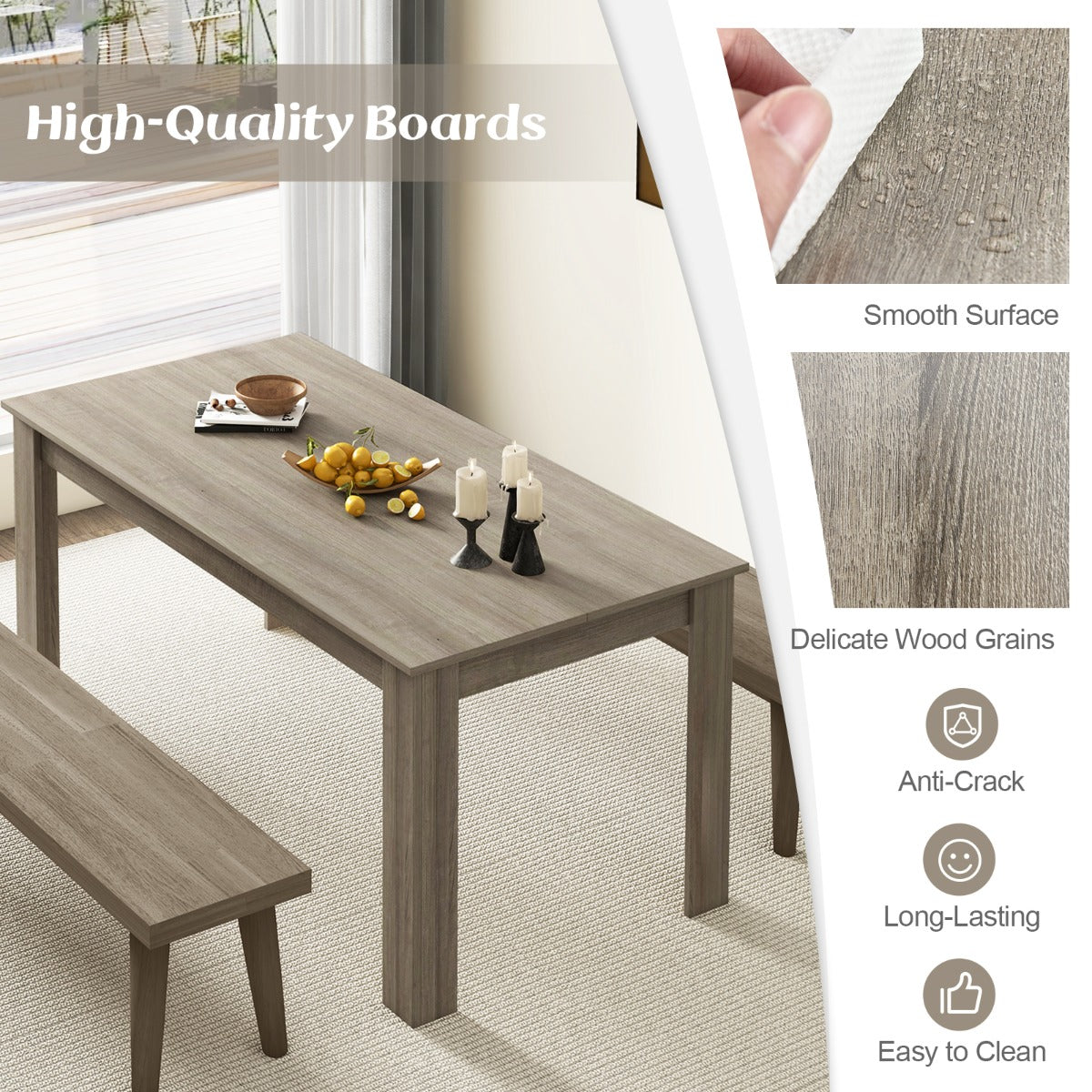 LIVSK Eettafel van Hout 160 x 80 x 77 cm - Voor 6-8 Personen - Stabiele L-vormige Poten - Multifunctioneel - Houtkleur