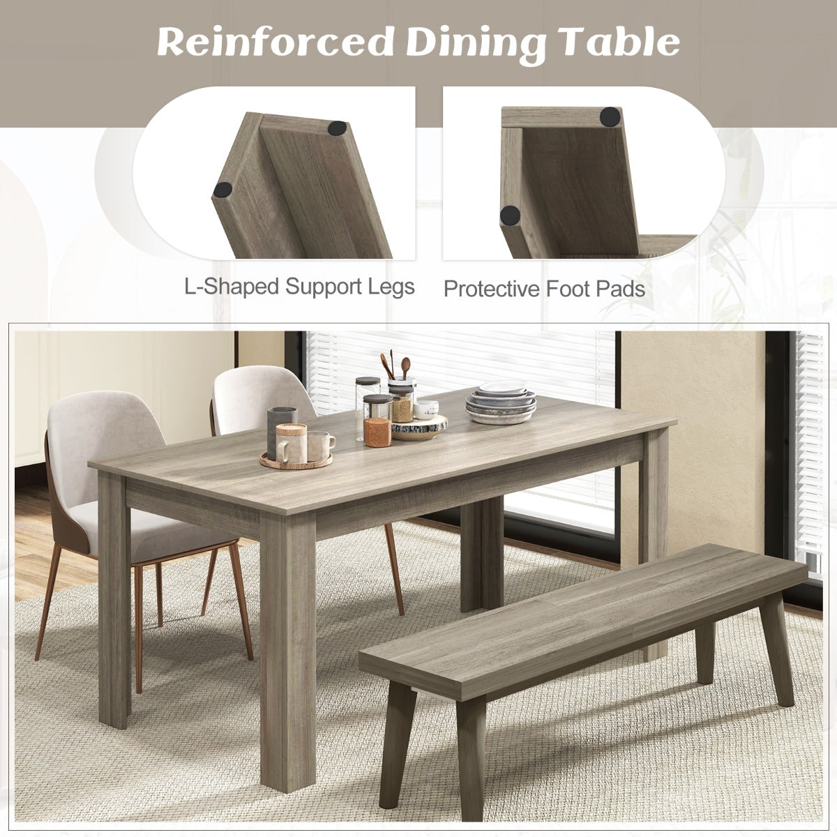 LIVSK Eettafel van Hout 160 x 80 x 77 cm - Voor 6-8 Personen - Stabiele L-vormige Poten - Multifunctioneel - Houtkleur