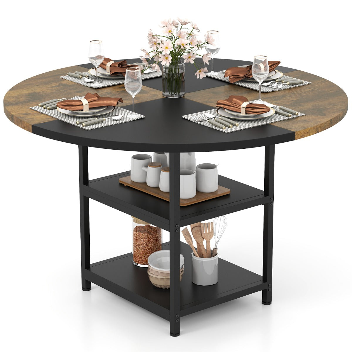Livsk costway eettafel voor 4 6 personen ronde houten tafel diameter 119 cm grote keukentafel