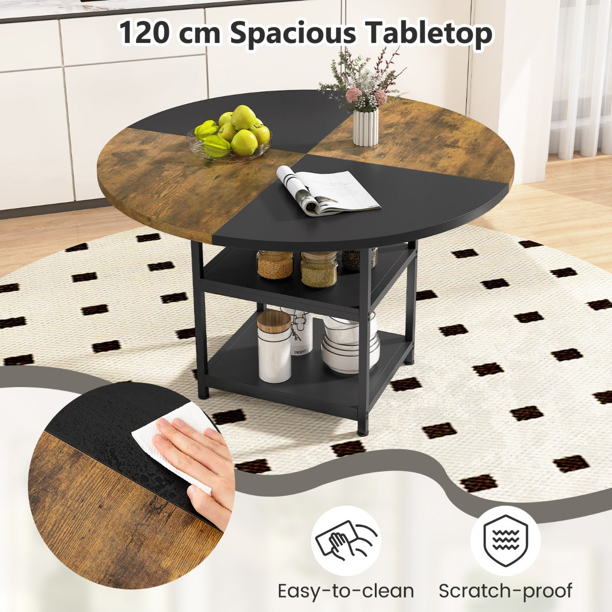 Livsk costway eettafel voor 4 6 personen ronde houten tafel diameter 119 cm grote keukentafel 3