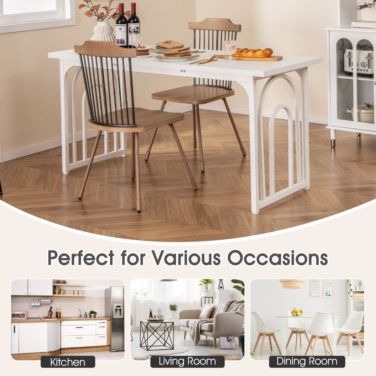 LIVSK Eettafel Modern - Ruim 160 x 60 cm - Geschikt voor 6-8 Personen - Gepubliceerd Metaal - Waterbestendig - Wit