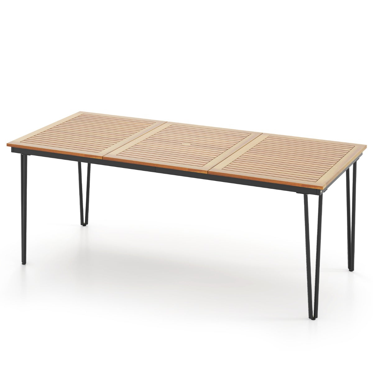 LIVSK Buiteneettafel voor 8 Personen - Massief Acaciahout met Parasolgat - Stevig Metalen Frame - 200 x 90 x 75 cm - Naturel +
