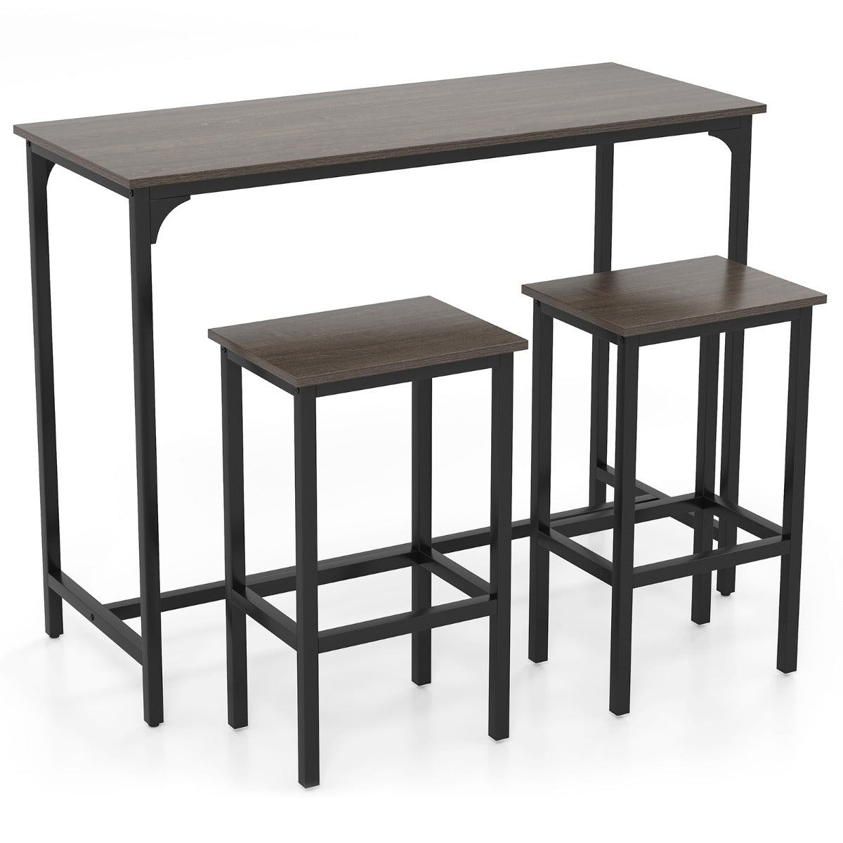 LIVSK 3-delige Bartafelset - Hoge Rechthoekige Tafel met 2 Krukken - Stevig Metaal - Ruimtebesparend - Rustieke Stijl - Grijs +