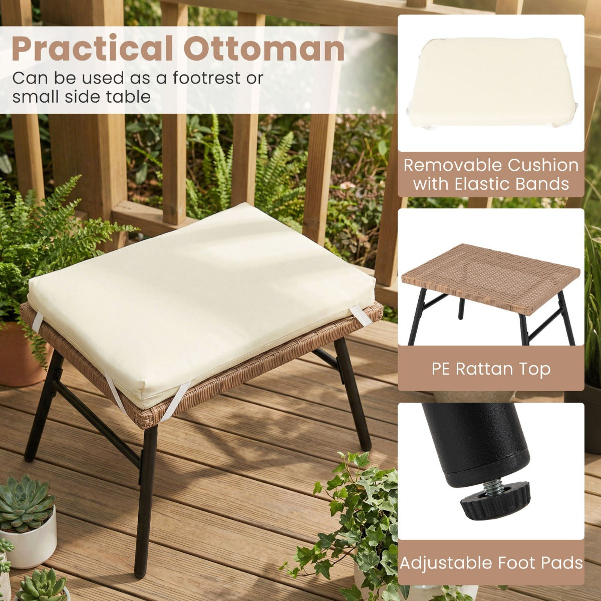Livsk costway eierstoel rotan met voetenbank tuinligstoel loungestoel met comfortabele kussens en bekleding rotanfauteuil rotanstoel 3