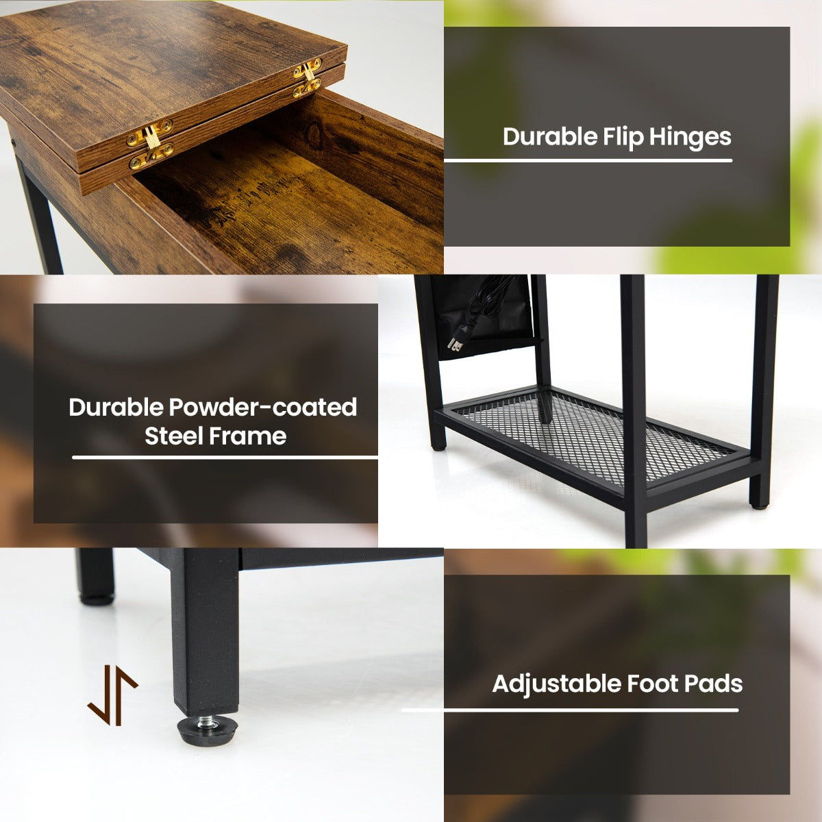 LIVSK Multifunctionele Bijzettafel met Oplaadstation - 1 Stopcontact en 2 USB-poorten - Ruime Opbergruimte - Stevige Constructie