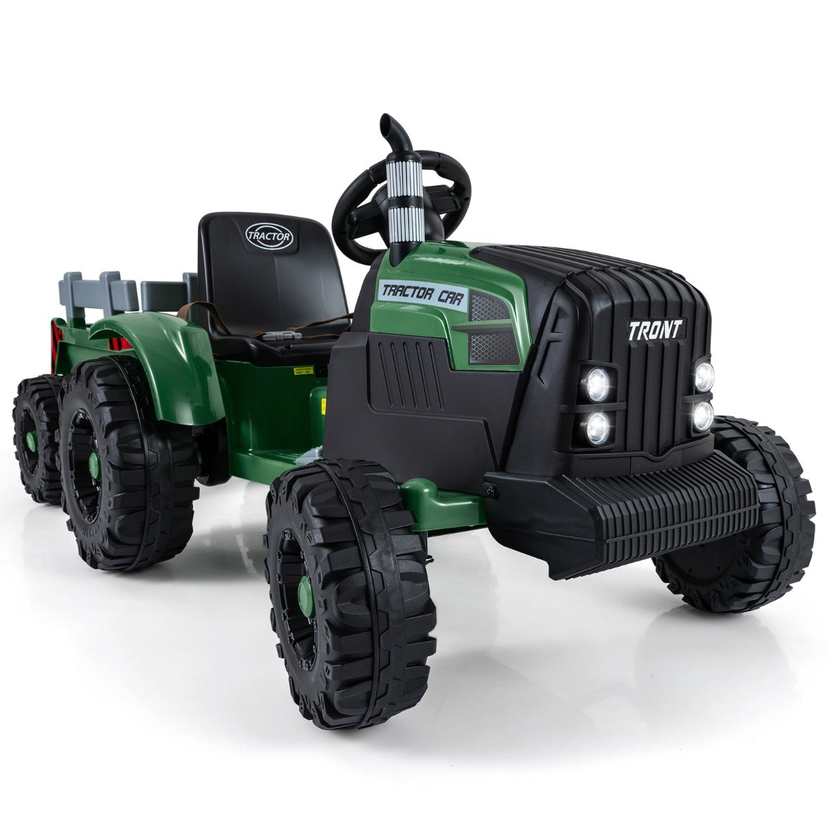 Livsk costway elektrisch kindervoertuig kindertractor met afneembare aanhanger donkergroen