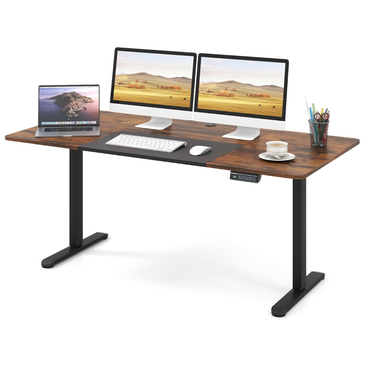 LIVSK Elektrisch Sta-bureau - In Hoogte Verstelbaar 72-116 cm - Ergonomisch met 3 Geheugenfuncties - 140 x 70 cm - Lichtbruin