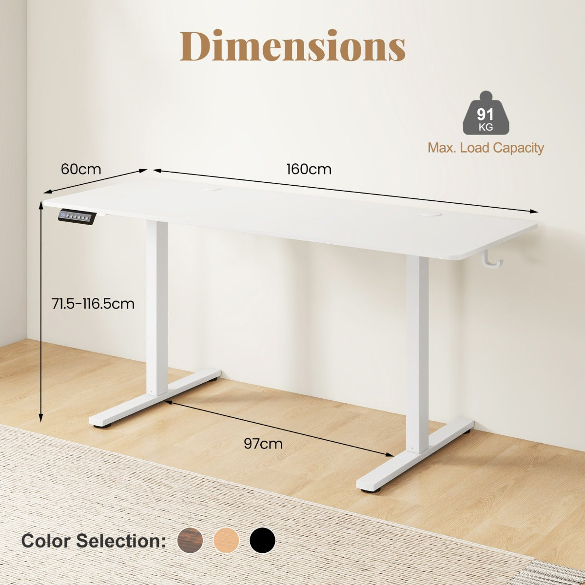 LIVSK Ergonomisch Zit-Sta Bureau - Hoogteverstelbaar 71,5-116,5 cm - 3 Geheugenhoogtes - Kabelmanagement - Wit