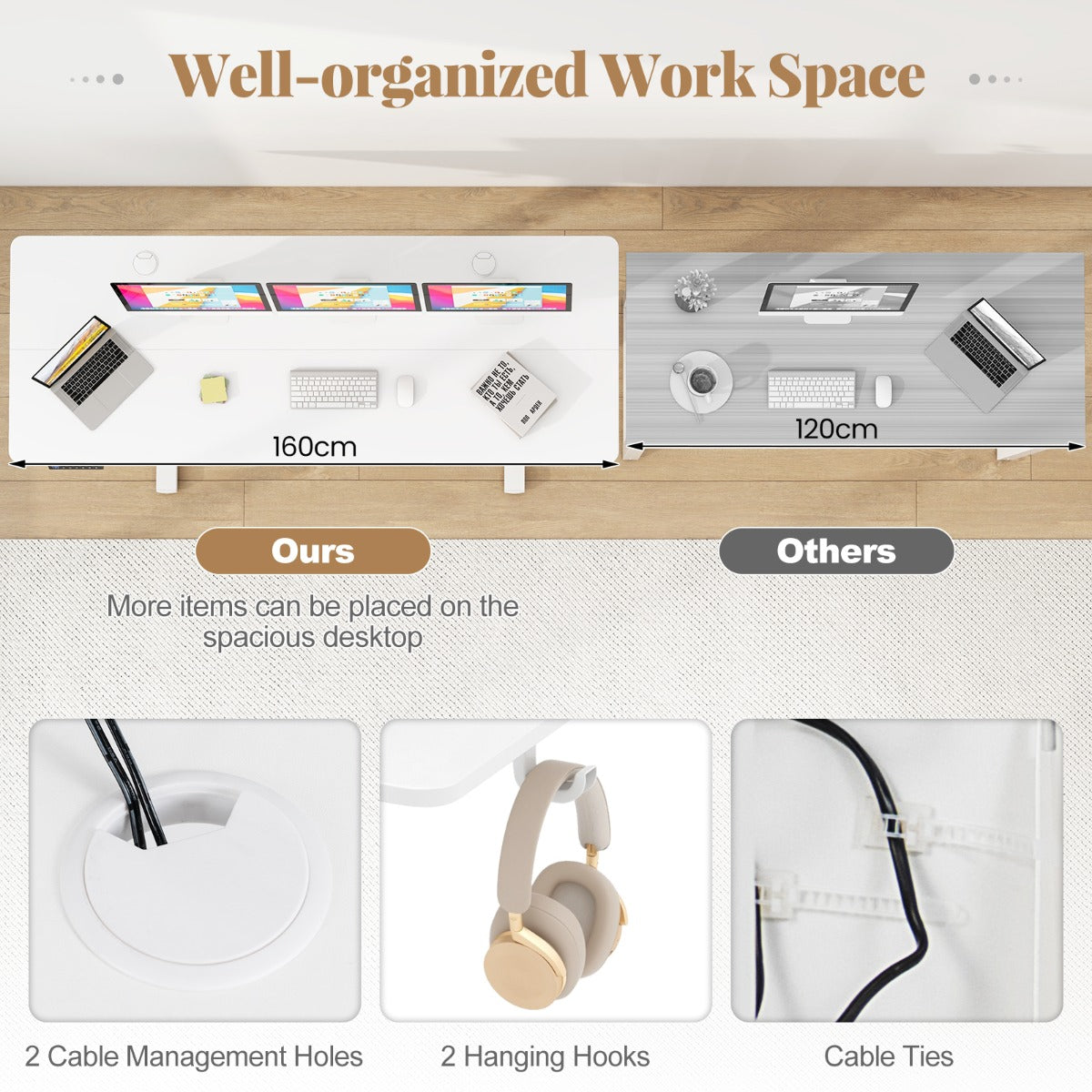 LIVSK Ergonomisch Zit-Sta Bureau - Hoogteverstelbaar 71,5-116,5 cm - 3 Geheugenhoogtes - Kabelmanagement - Wit
