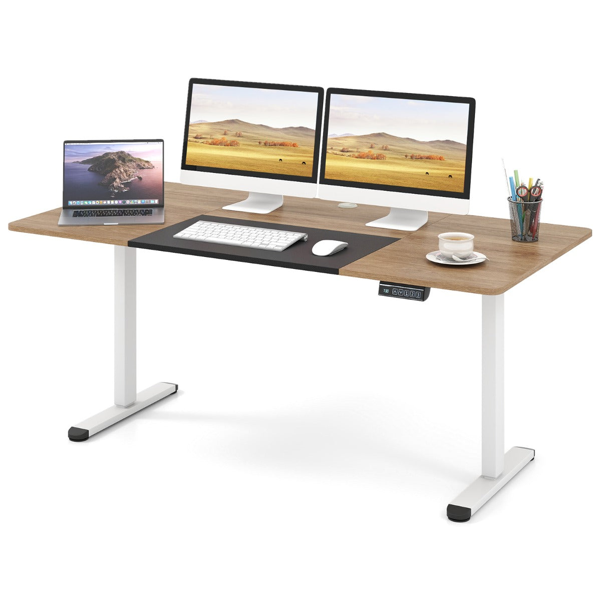 Livsk costway elektrisch verstelbaar computerbureau en ergonomische bureaustoel staand bureau en zwart draaistoel met hoofdsteun