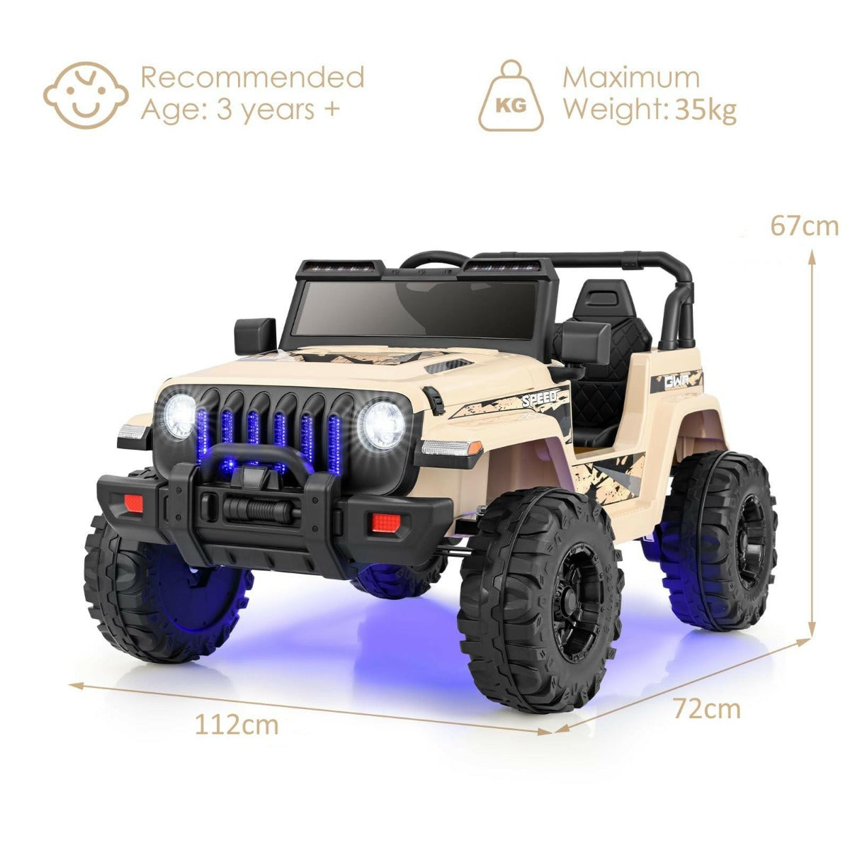 LIVSK Elektrische Kindertruck - Dubbele Motoren - 2.4G Afstandsbediening - Muziekspeler - Tot 30 kg - Khaki