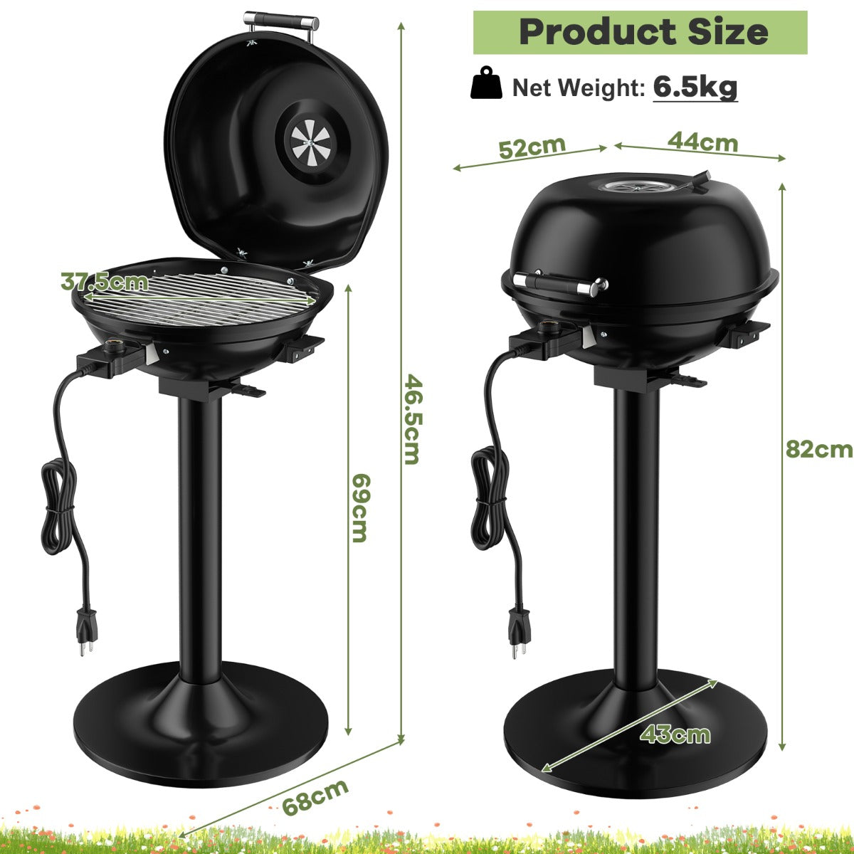 Livsk costway elektrische barbecue draagbare staande grill met verwijderbaar antiaanbakrooster zwart 2