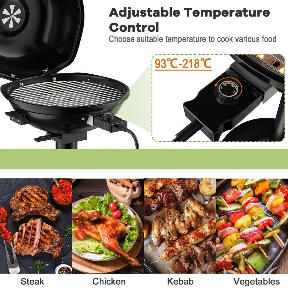 Livsk costway elektrische barbecue draagbare staande grill met verwijderbaar antiaanbakrooster zwart 6