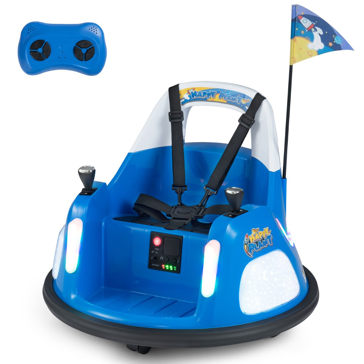 Livsk costway elektrische botsauto voor kinderen met knipperende lichten afstandsbediening en dubbele joysticks 360 draaibaar marineblauw