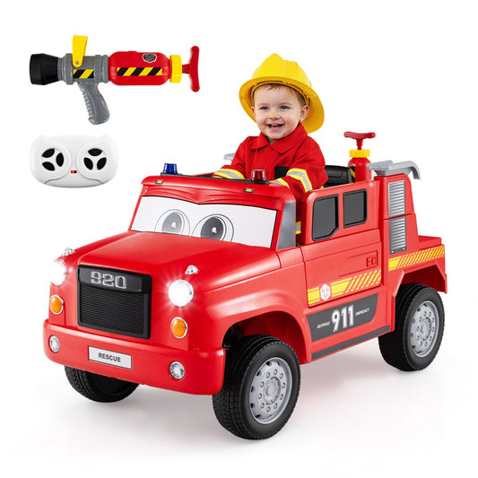 Livsk costway elektrische brandweerwagen voor kinderen 12v elektrisch voertuig