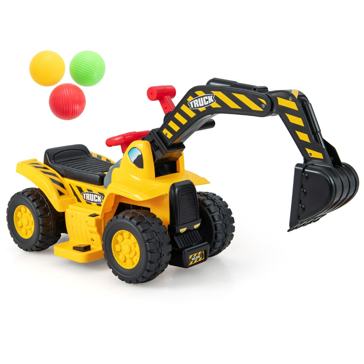 Livsk costway elektrische graaflaadcombinatie voor kinderen met bestuurbare graafbak geluidseffecten opvouwbare basketbalring en 3 ballen