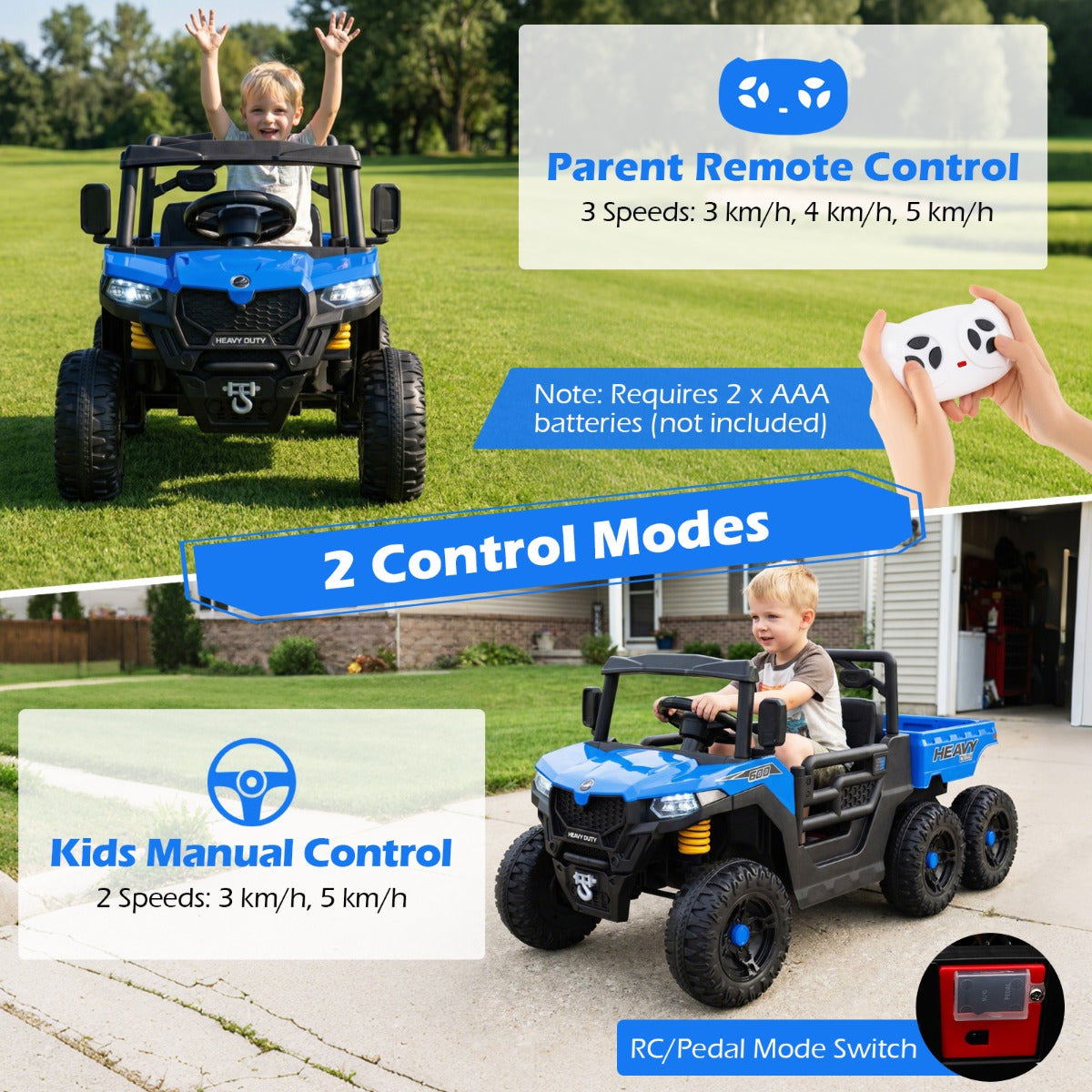 Livsk costway elektrische kiepwagen 24v elektrische auto met kiepbak afstandsbediening muziek verhalen marineblauw 4