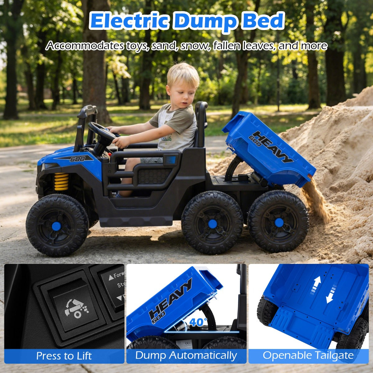 Livsk costway elektrische kiepwagen 24v elektrische auto met kiepbak afstandsbediening muziek verhalen marineblauw 6