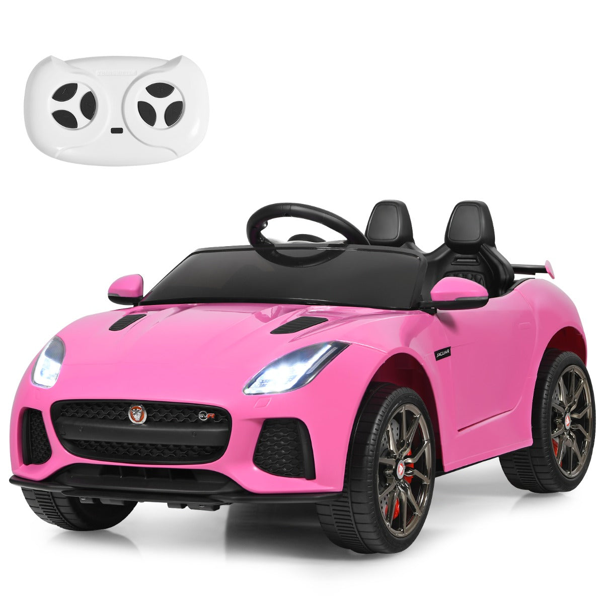 LIVSK Elektrische Jaguar Kinderauto met Afstandsbediening - Realistische Koplampen - Muziek & Verhalen - Veiligheidsgordel - Roze