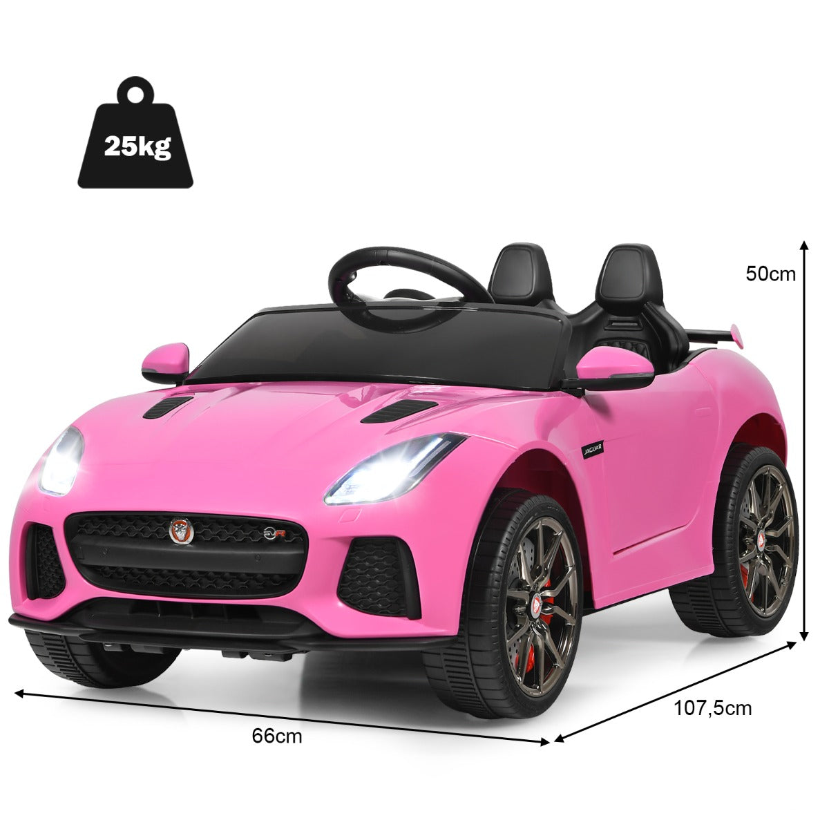 LIVSK Elektrische Jaguar Kinderauto met Afstandsbediening - Realistische Koplampen - Muziek & Verhalen - Veiligheidsgordel - Roze