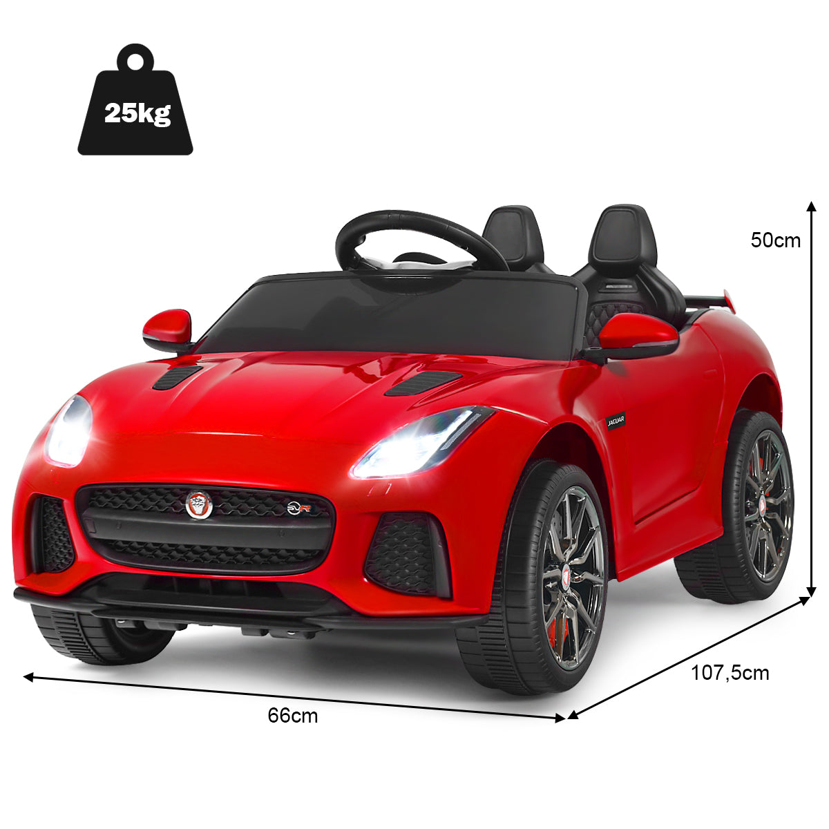 LIVSK Jaguar Kinderauto - Elektrisch met Afstandsbediening - Muziekfunctie - Veiligheidsriem - Tot 25 kg - Rood