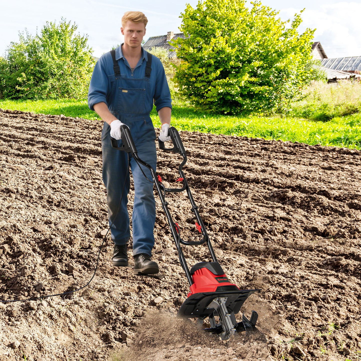 LIVSK Elektrische Grondbewerker 1200W - Werkbreedte 36 cm - Ergonomisch Handvat - Veiligheidsschakelaar - Rood