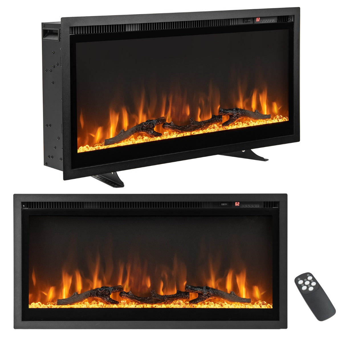 LIVSK Elektrische Haard - 9 Vlamkleuren - 750W/1500W Verwarming - Afstandsbediening - Veilig en Stil - 91,5 x 14 x 45 cm - Zwart