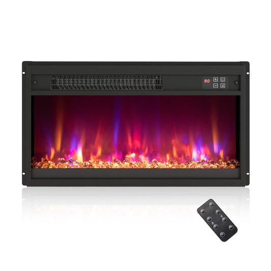 Livsk costway elektrische open haard inbouwhaard 1500 w met afstandsbediening timer 05 9 uur instelbare kleur van vlammen en sintels 61cm