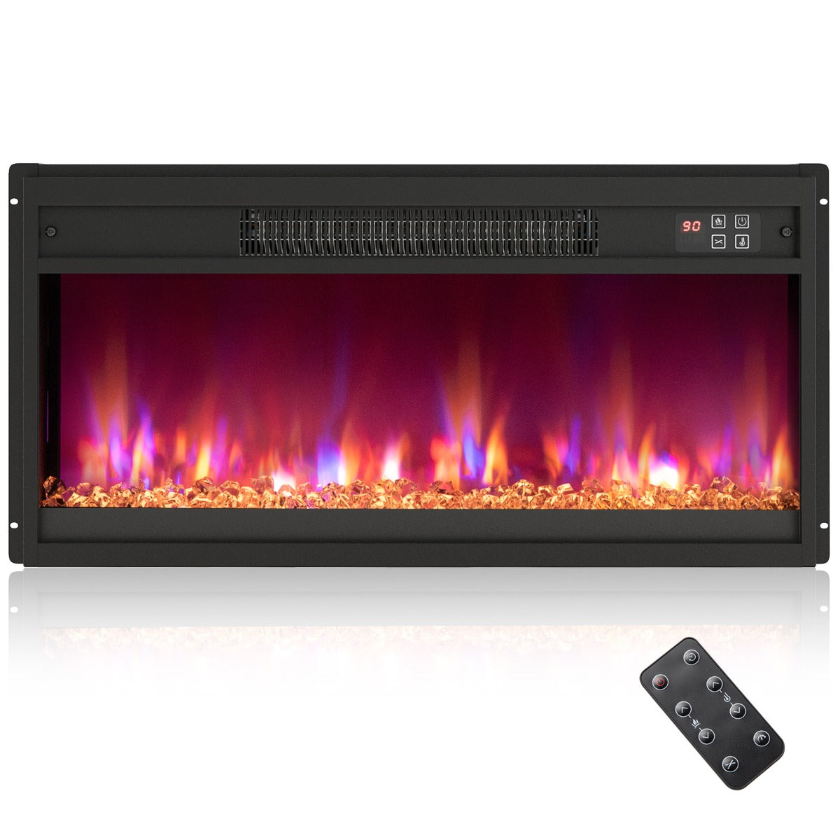 Livsk costway elektrische open haard inbouwhaard 1500 w met afstandsbediening timer 05 9 uur instelbare kleur van vlammen en sintels 68cm