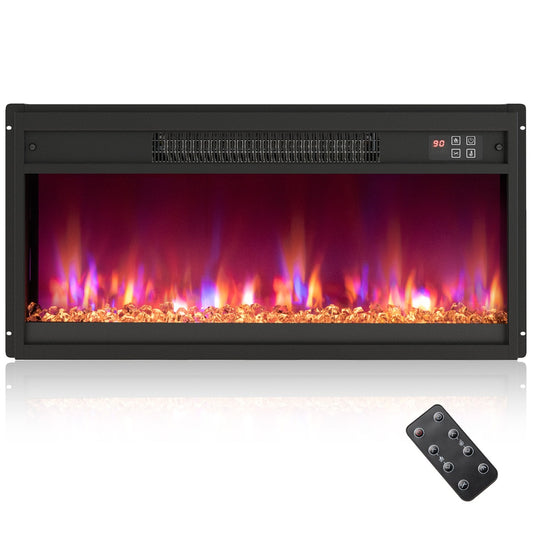 Livsk costway elektrische open haard inbouwhaard 1500 w met afstandsbediening timer 05 9 uur instelbare kleur van vlammen en sintels 68cm