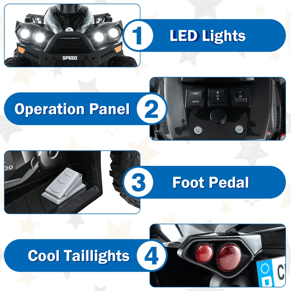 Livsk costway elektrische quad voor kinderen 12 v met muziek claxon en led koplamp kinderquad 22 43 km u voor peuters vanaf 3 jaar