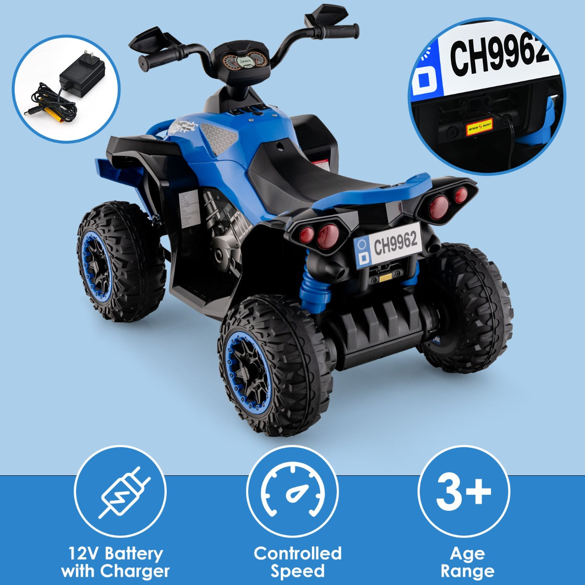 LIVSK Elektrische Kinderauto - Veiligheidsgrepen - Softstarttechnologie - LED-verlichting - Voor Kinderen 3-8 Jaar - Marineblauw