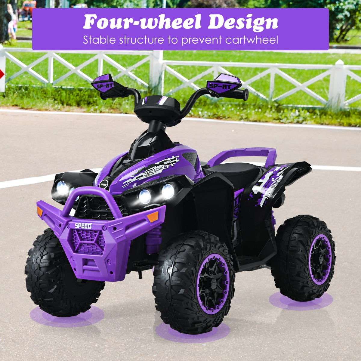 LIVSK Elektrische Kinderauto - Bedieningspaneel met Muziek en LED - Softstart - Tot 35 kg - Voor Binnen/Buiten - Paars