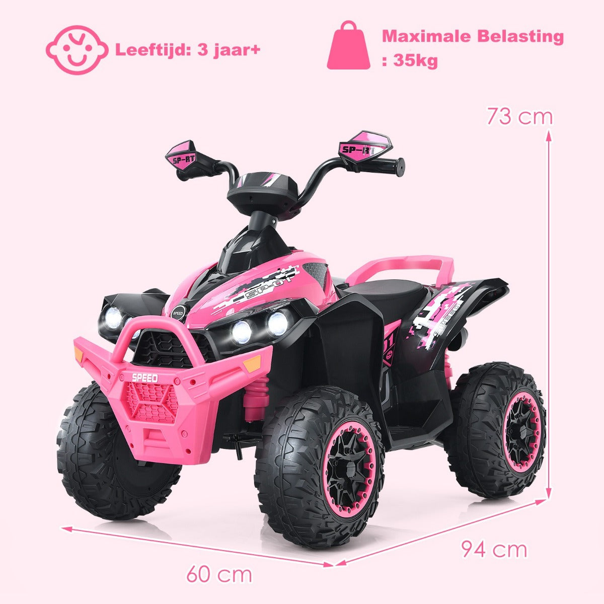 LIVSK Elektrische Kinderauto - Softstarttechnologie - LED-verlichting - Draagvermogen 35 kg - Voor Kinderen 3-8 jaar - Roze