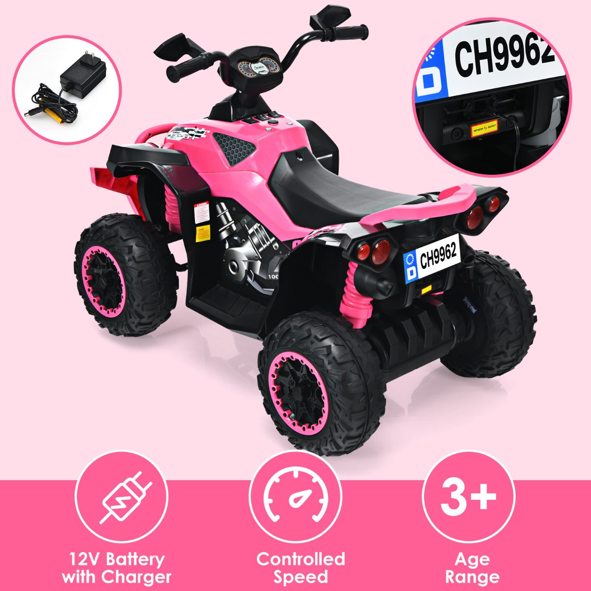 LIVSK Elektrische Kinderauto - Softstarttechnologie - LED-verlichting - Draagvermogen 35 kg - Voor Kinderen 3-8 jaar - Roze